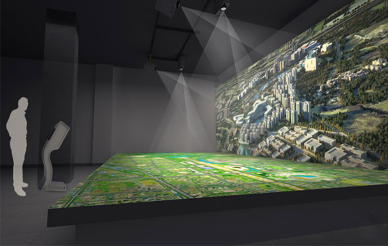 房地產(chǎn)數(shù)字展廳中的投影數(shù)字沙盤插圖 房地產(chǎn)數(shù)字展廳中的投影數(shù)字沙盤插圖